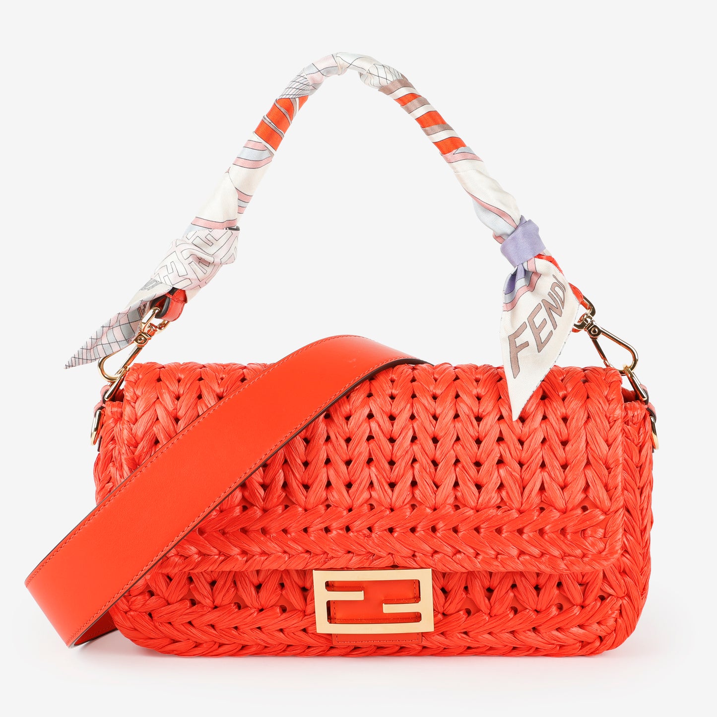 Paglia Vitello Grace Woven Baguette, Lava (branded twilly)