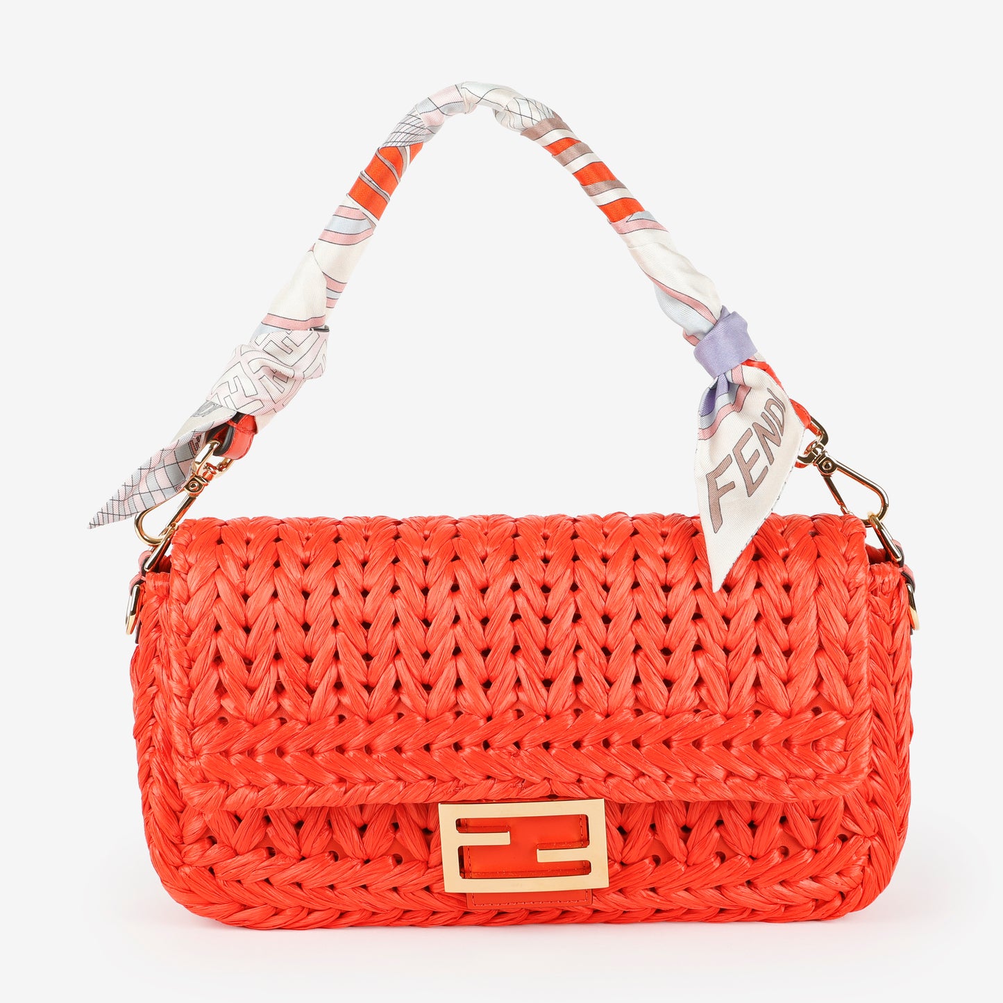 Paglia Vitello Grace Woven Baguette, Lava (branded twilly)