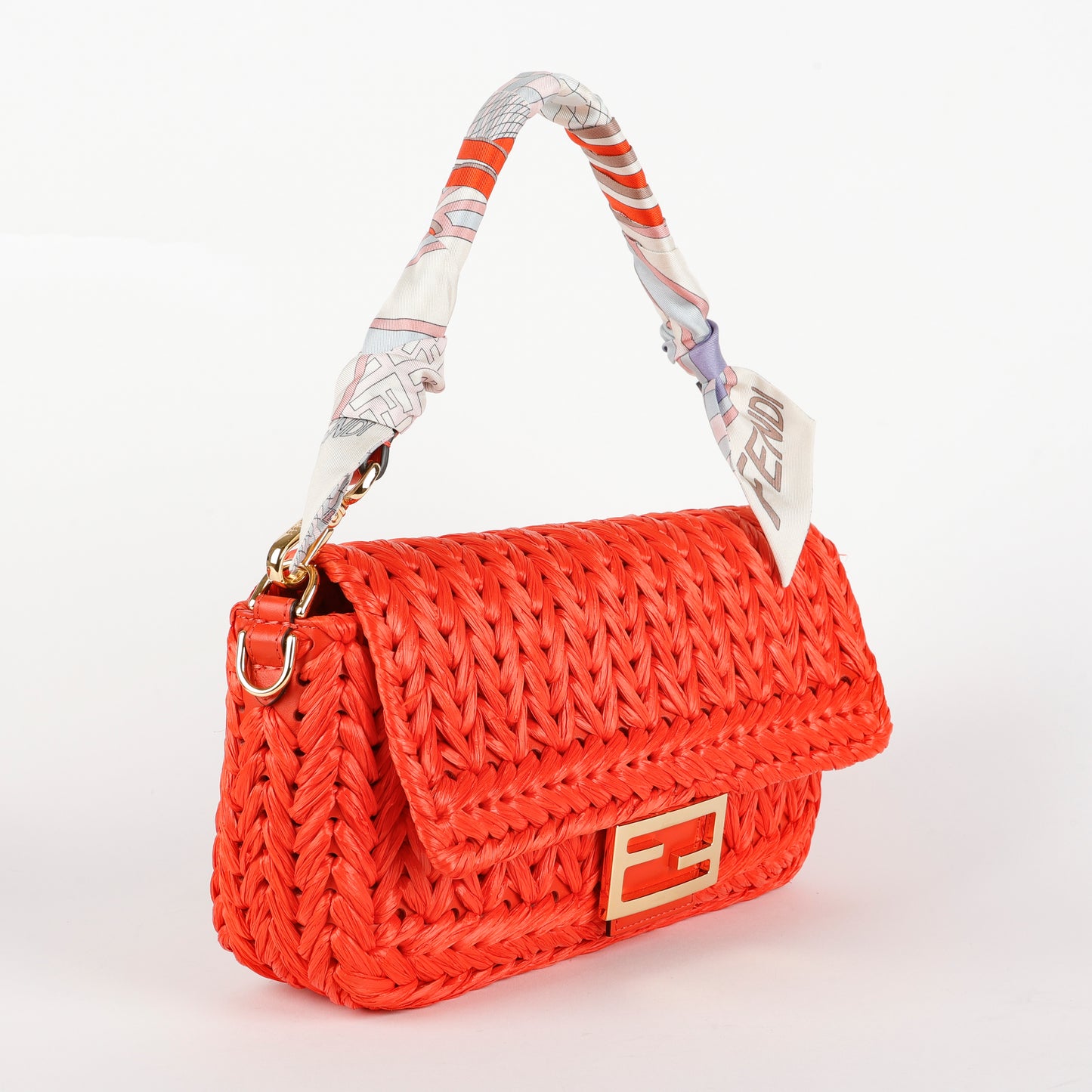 Paglia Vitello Grace Woven Baguette, Lava (branded twilly)