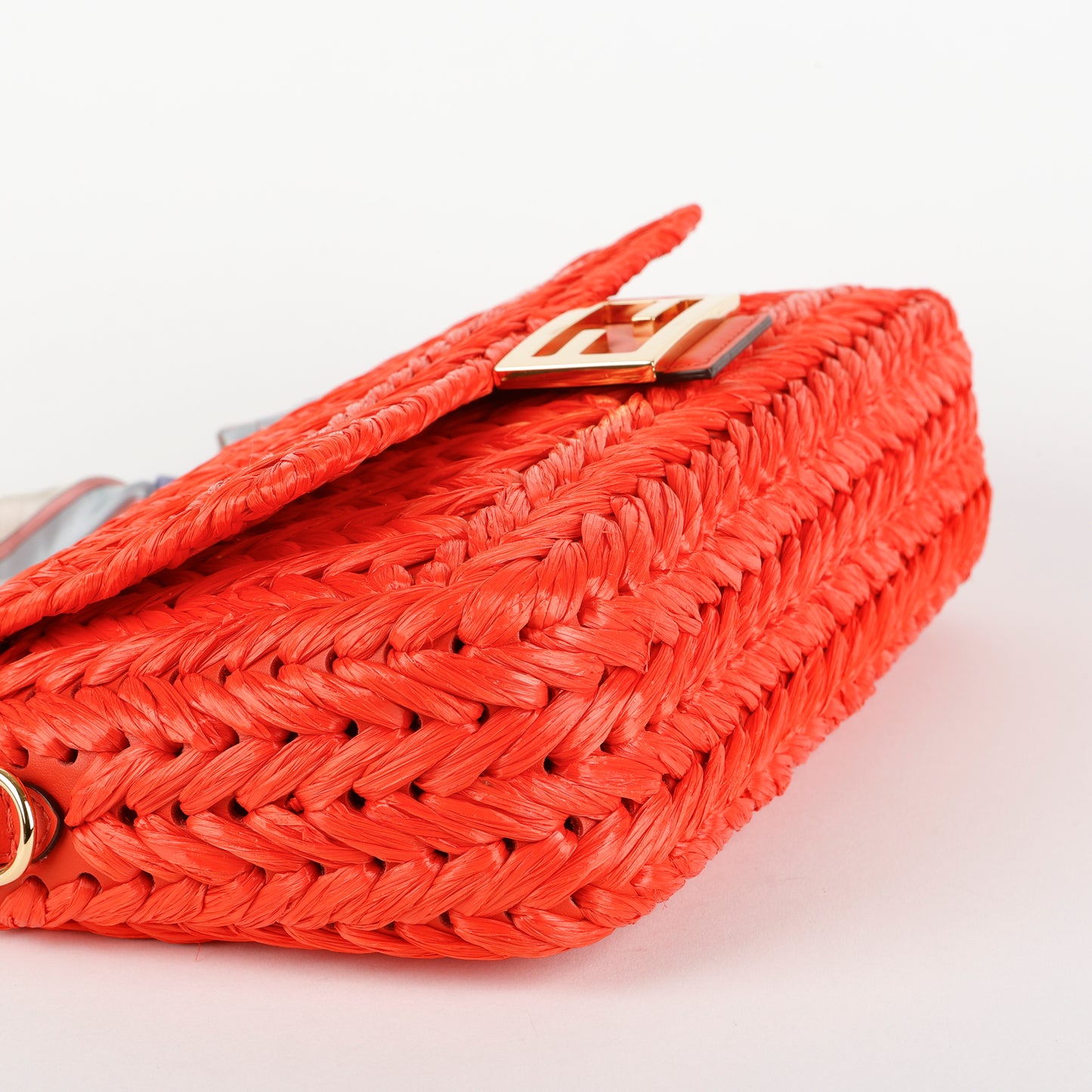 Paglia Vitello Grace Woven Baguette, Lava (branded twilly)
