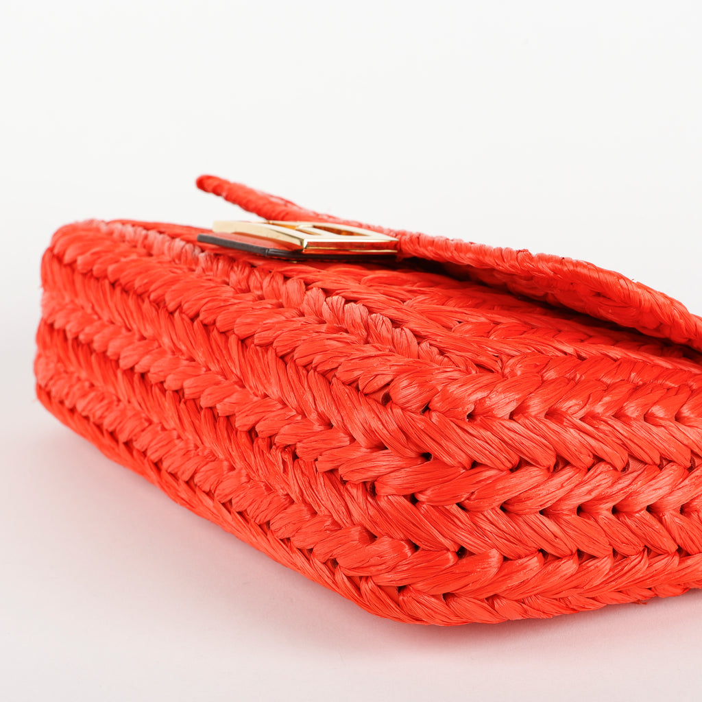 Paglia Vitello Grace Woven Baguette, Lava (branded twilly)