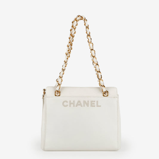 Vintage LAX Chain Tote, White Caviar
