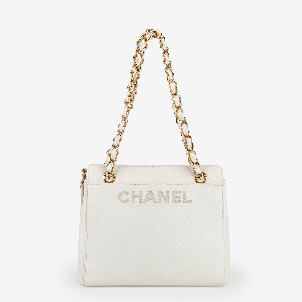 Vintage LAX Chain Tote, White Caviar