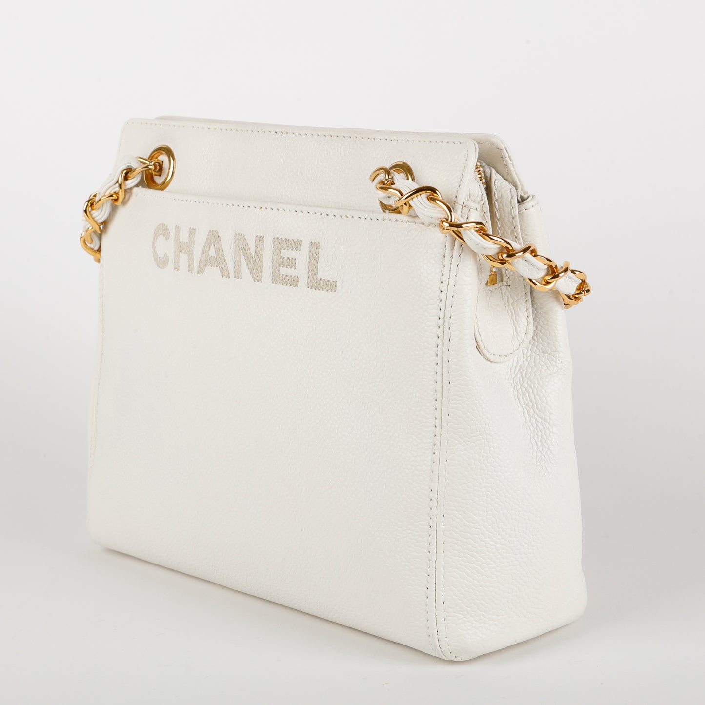 Vintage LAX Chain Tote, White Caviar