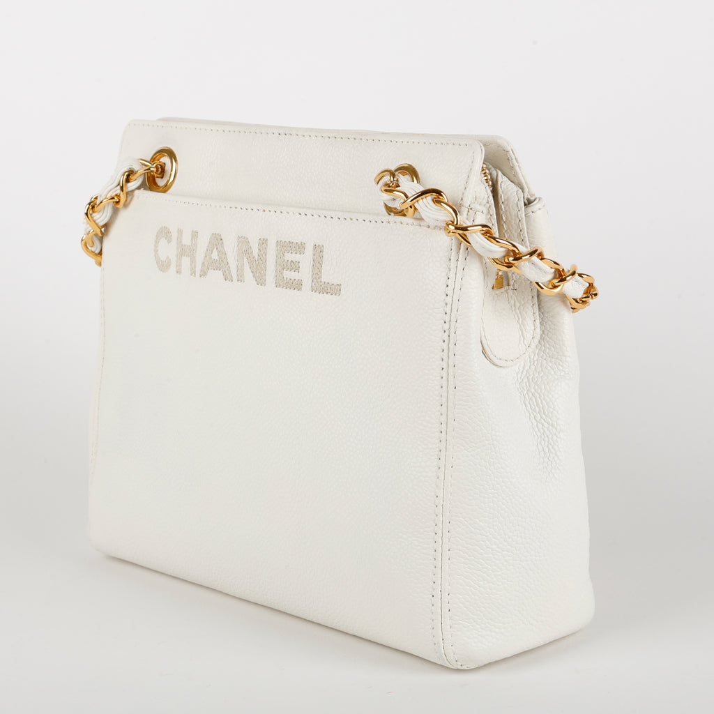 Vintage LAX Chain Tote, White Caviar