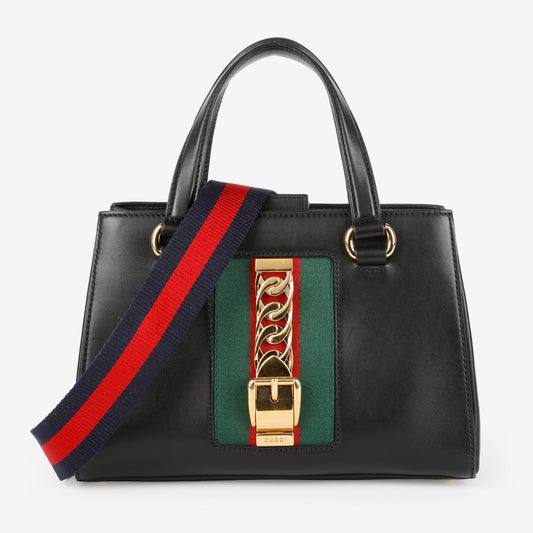Small Sylvie Tote, Black Calfskin