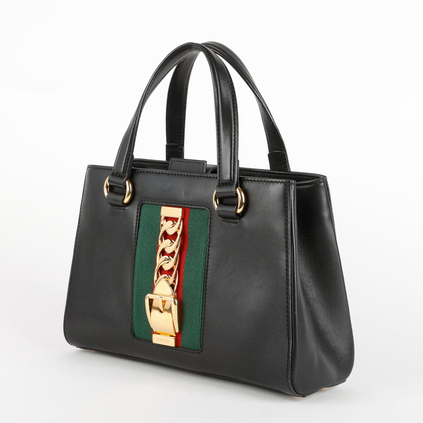 Small Sylvie Tote, Black Calfskin