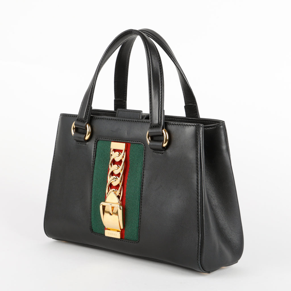 Small Sylvie Tote, Black Calfskin