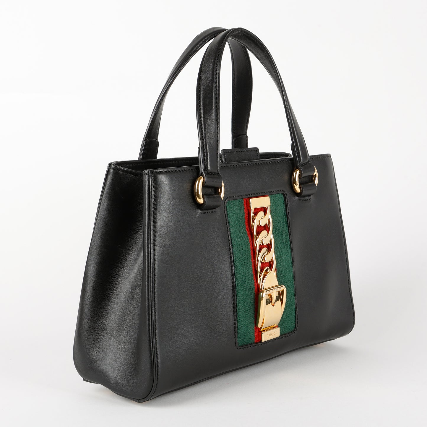 Small Sylvie Tote, Black Calfskin