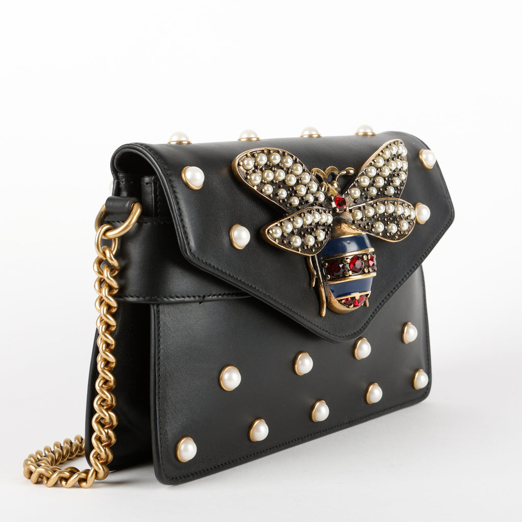 Broadway Pearly Bee Shoulder Bag, Black