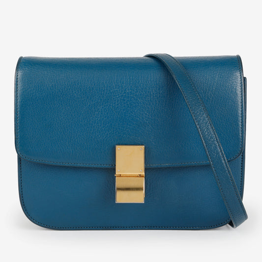 Medium Classic Box Bag, Blue Grained Calfskin