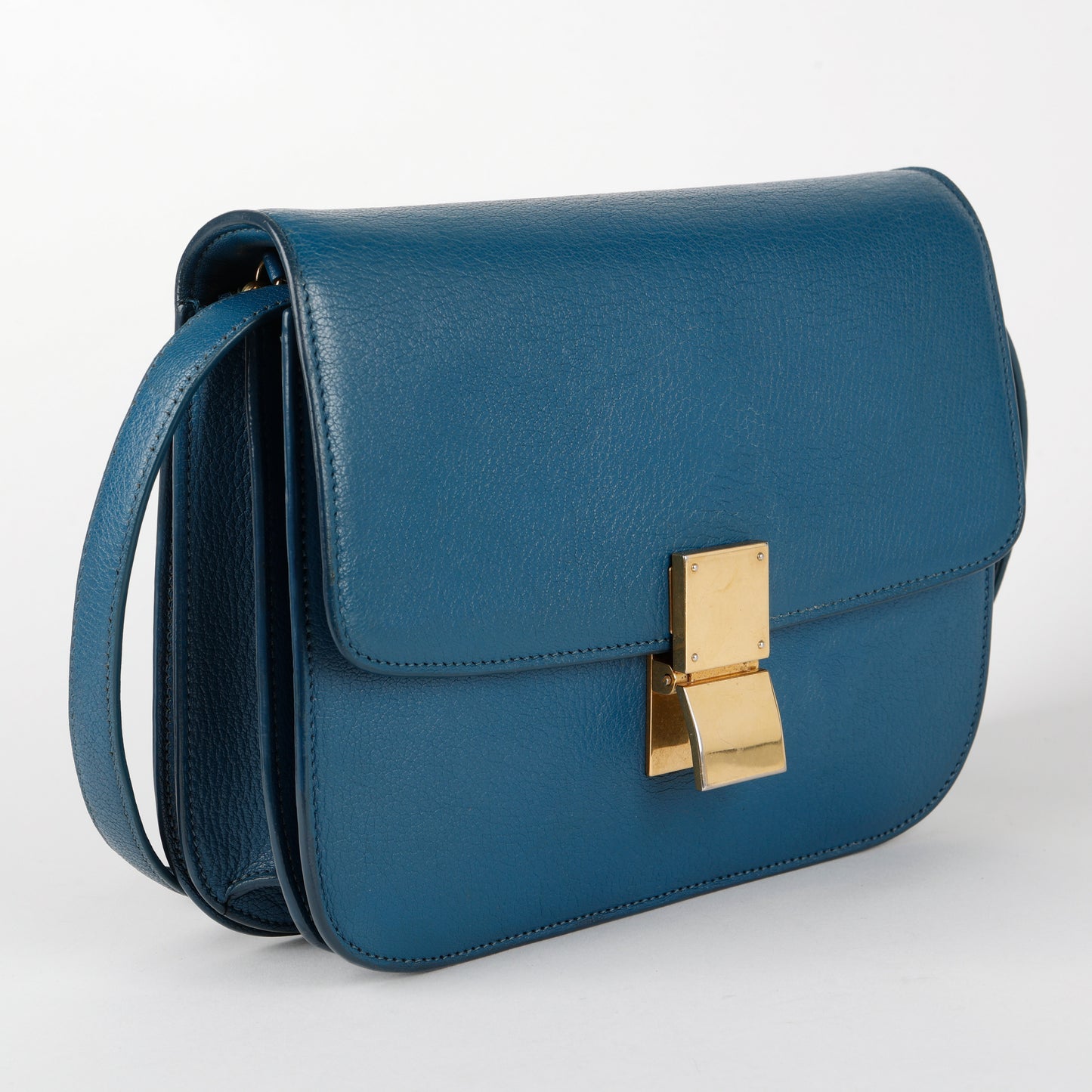 Medium Classic Box Bag, Blue Grained Calfskin