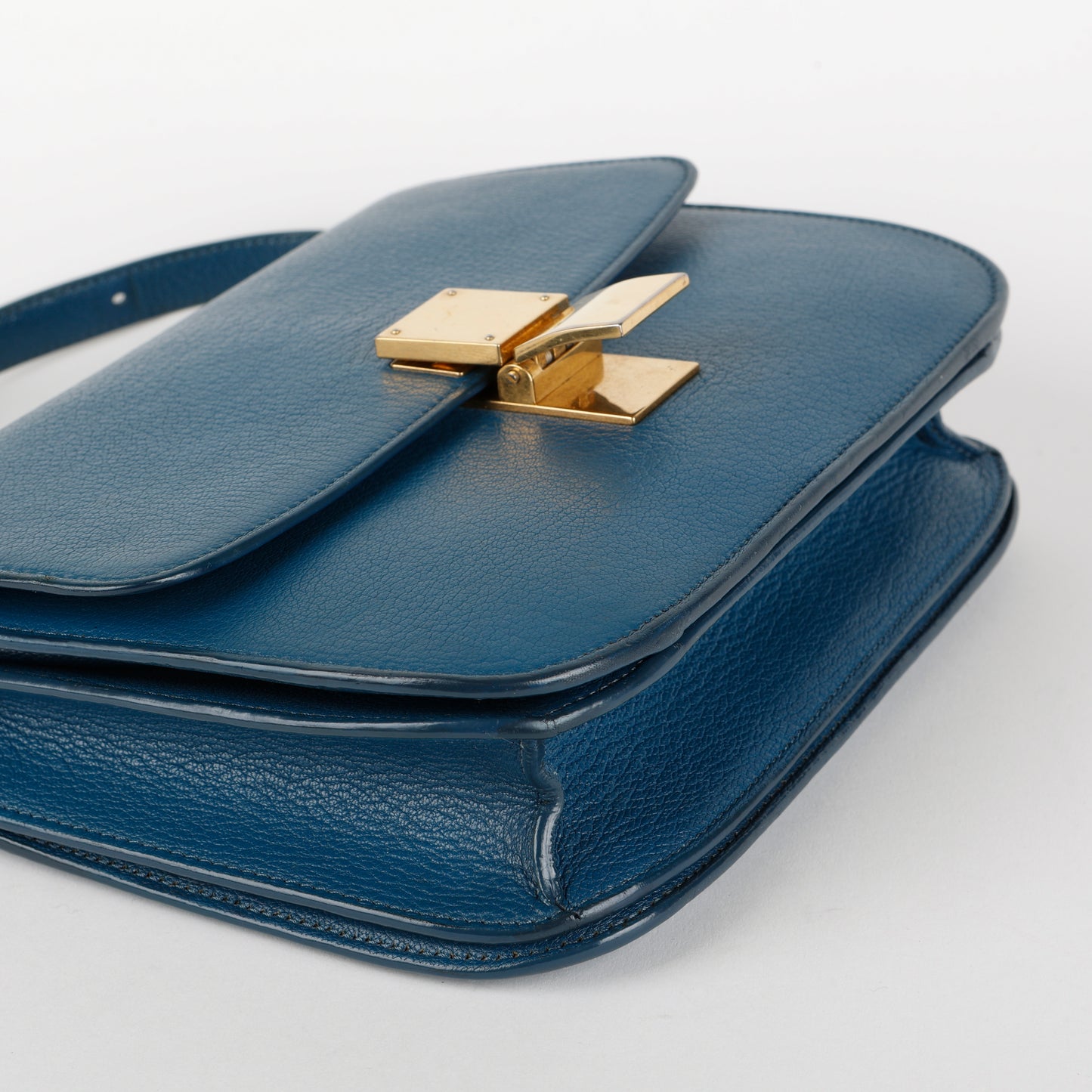 Medium Classic Box Bag, Blue Grained Calfskin