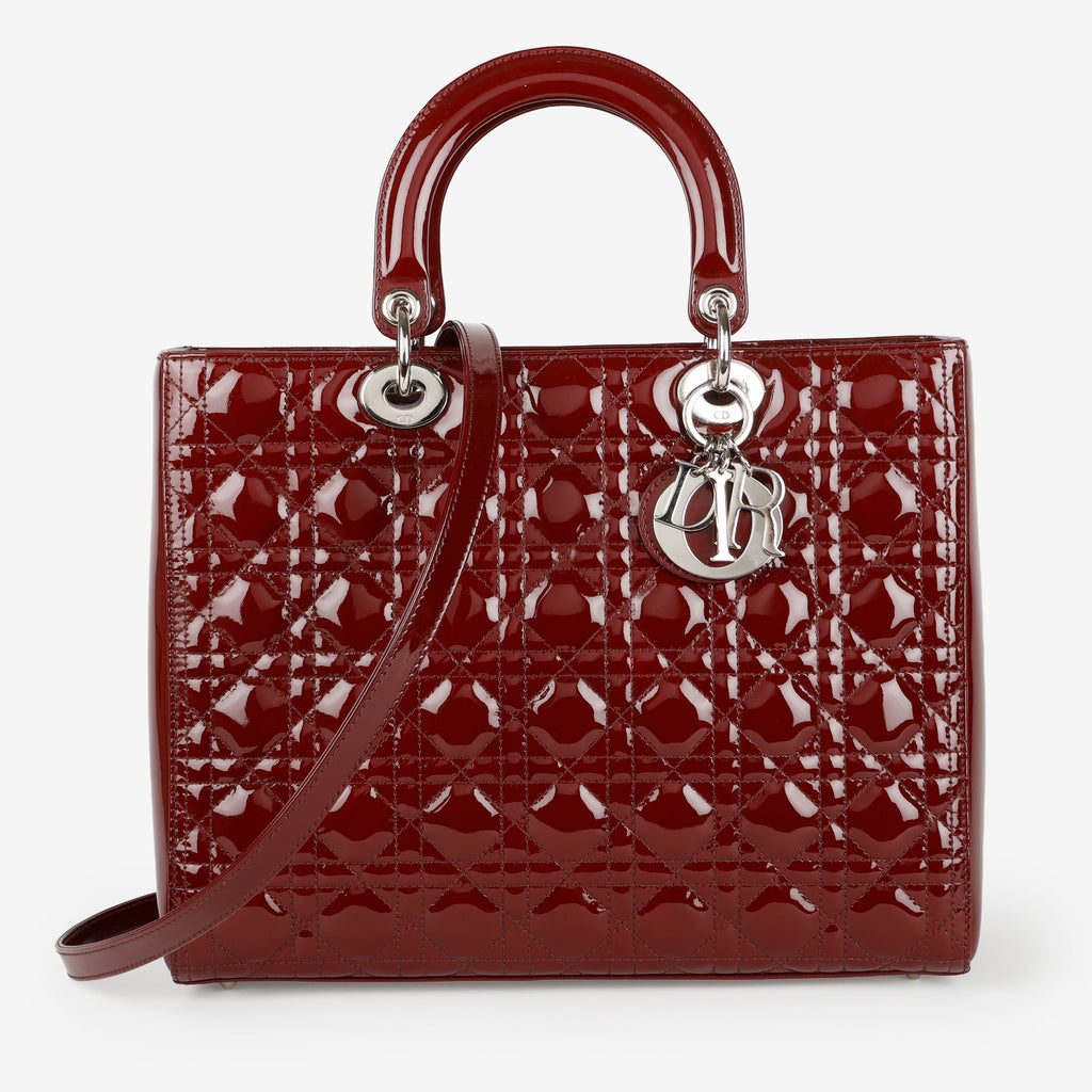 Large Lady Dior, Burgundy Patent Leather