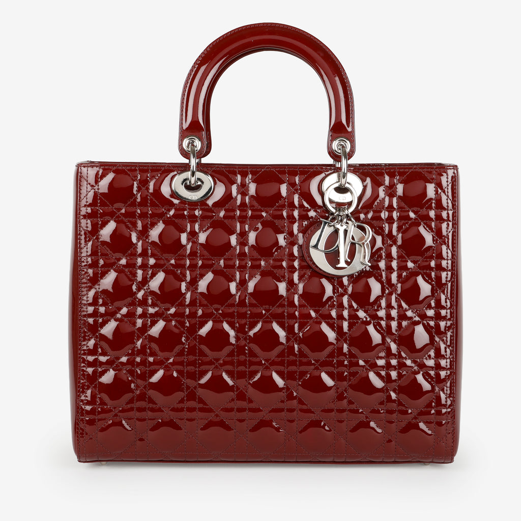 Large Lady Dior, Burgundy Patent Leather