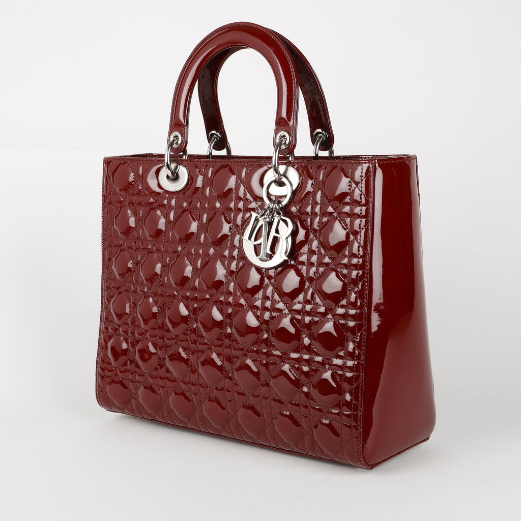 Large Lady Dior, Burgundy Patent Leather