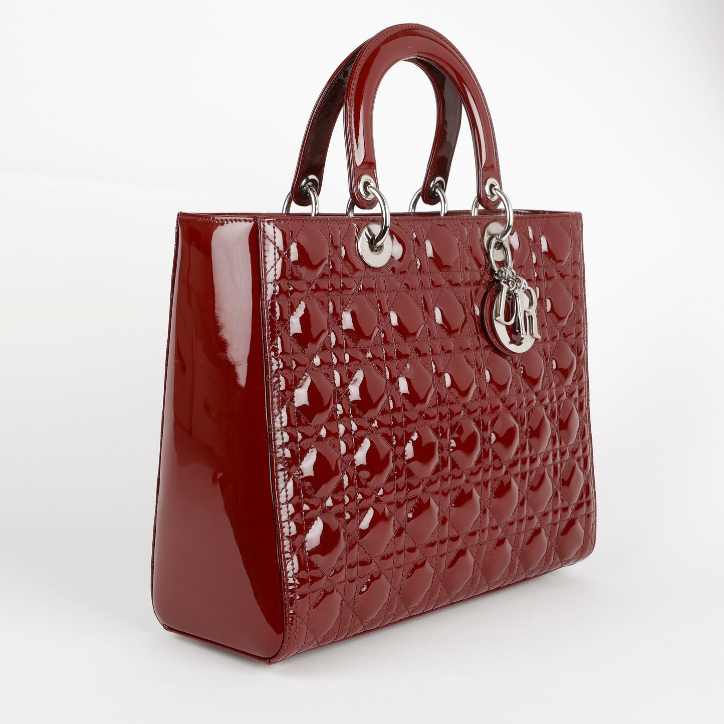 Large Lady Dior, Burgundy Patent Leather