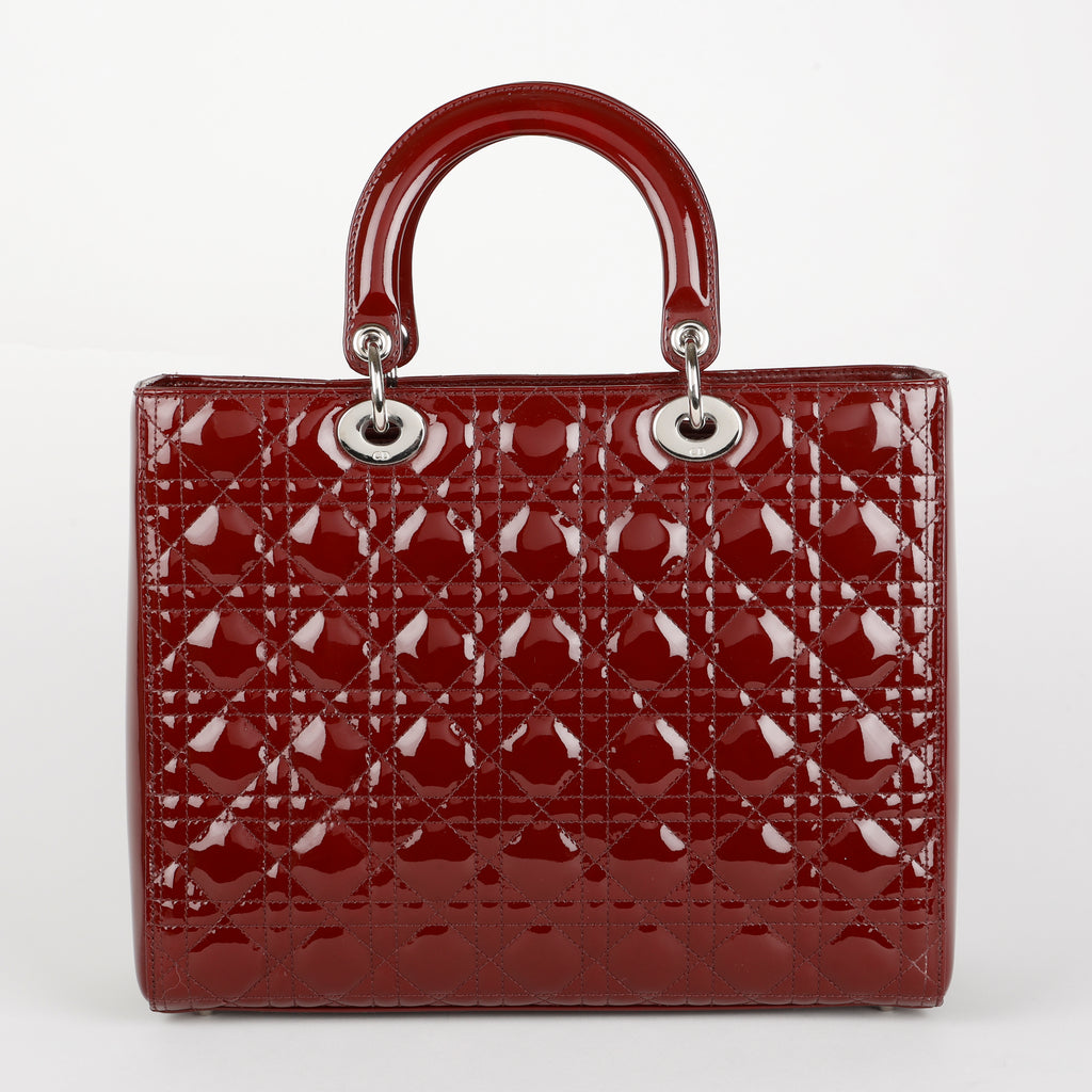Large Lady Dior, Burgundy Patent Leather
