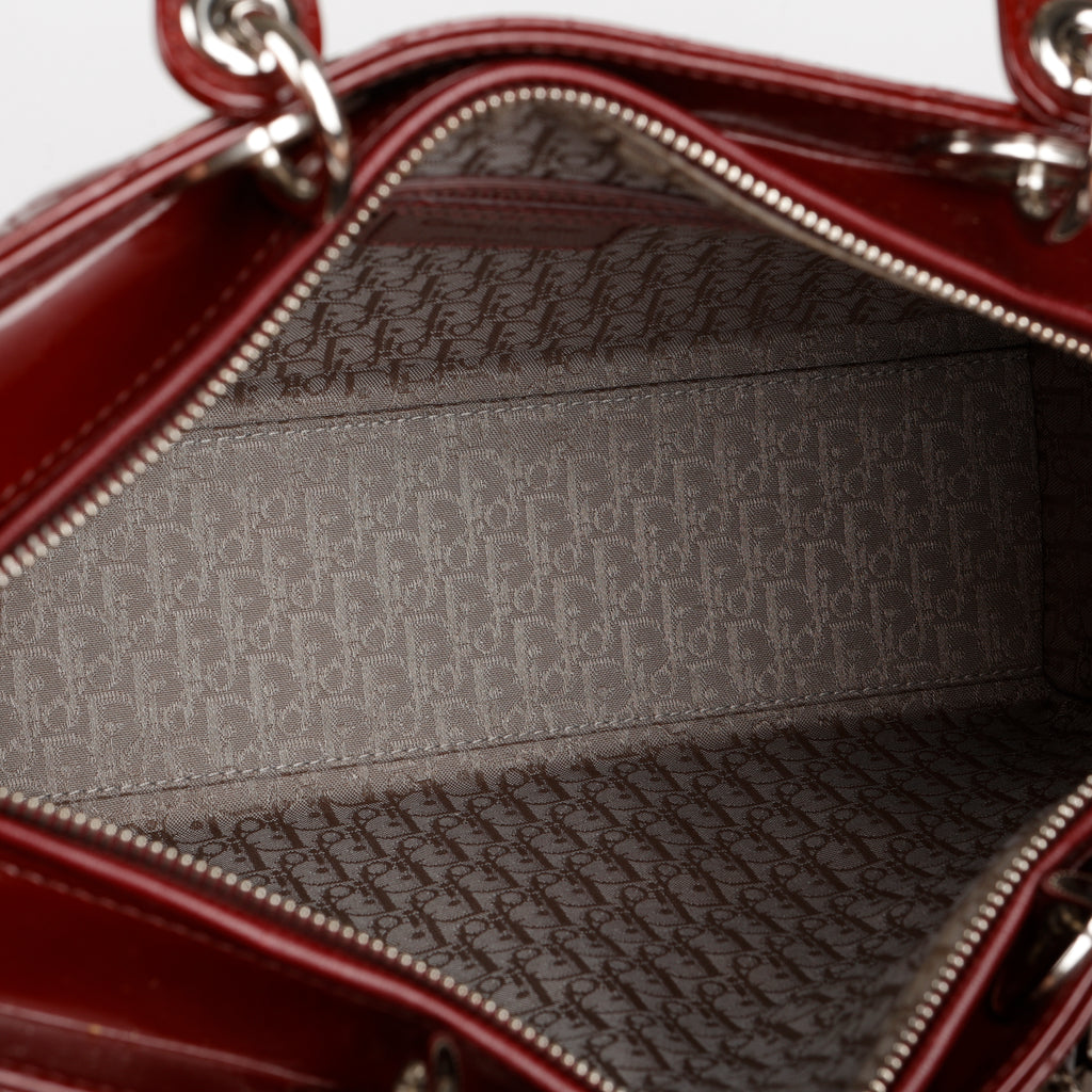Large Lady Dior, Burgundy Patent Leather