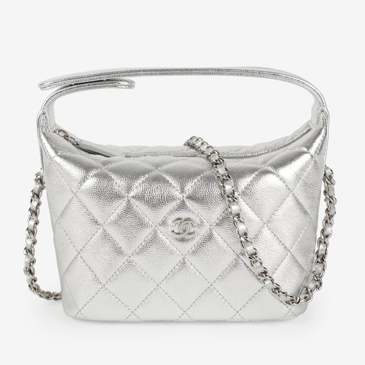 Hobo Clutch on Chain, Silver Caviar