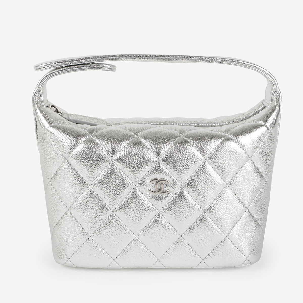Hobo Clutch on Chain, Silver Caviar