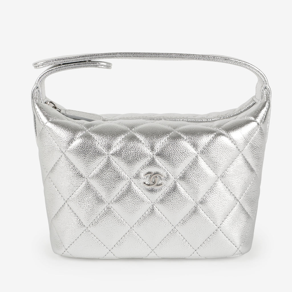 Hobo Clutch on Chain, Silver Caviar