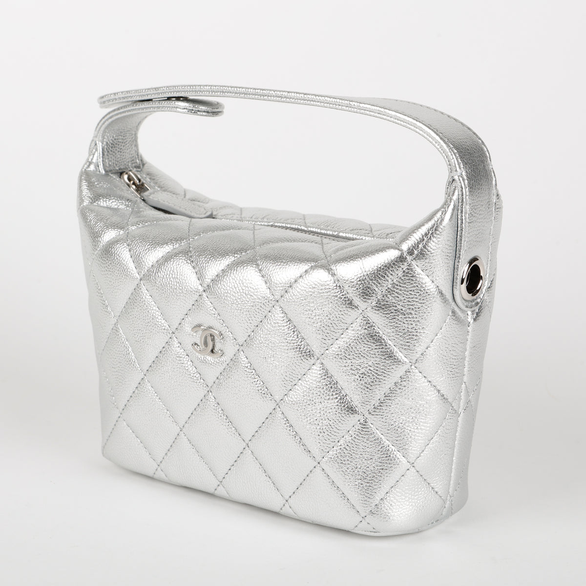 Hobo Clutch on Chain, Silver Caviar