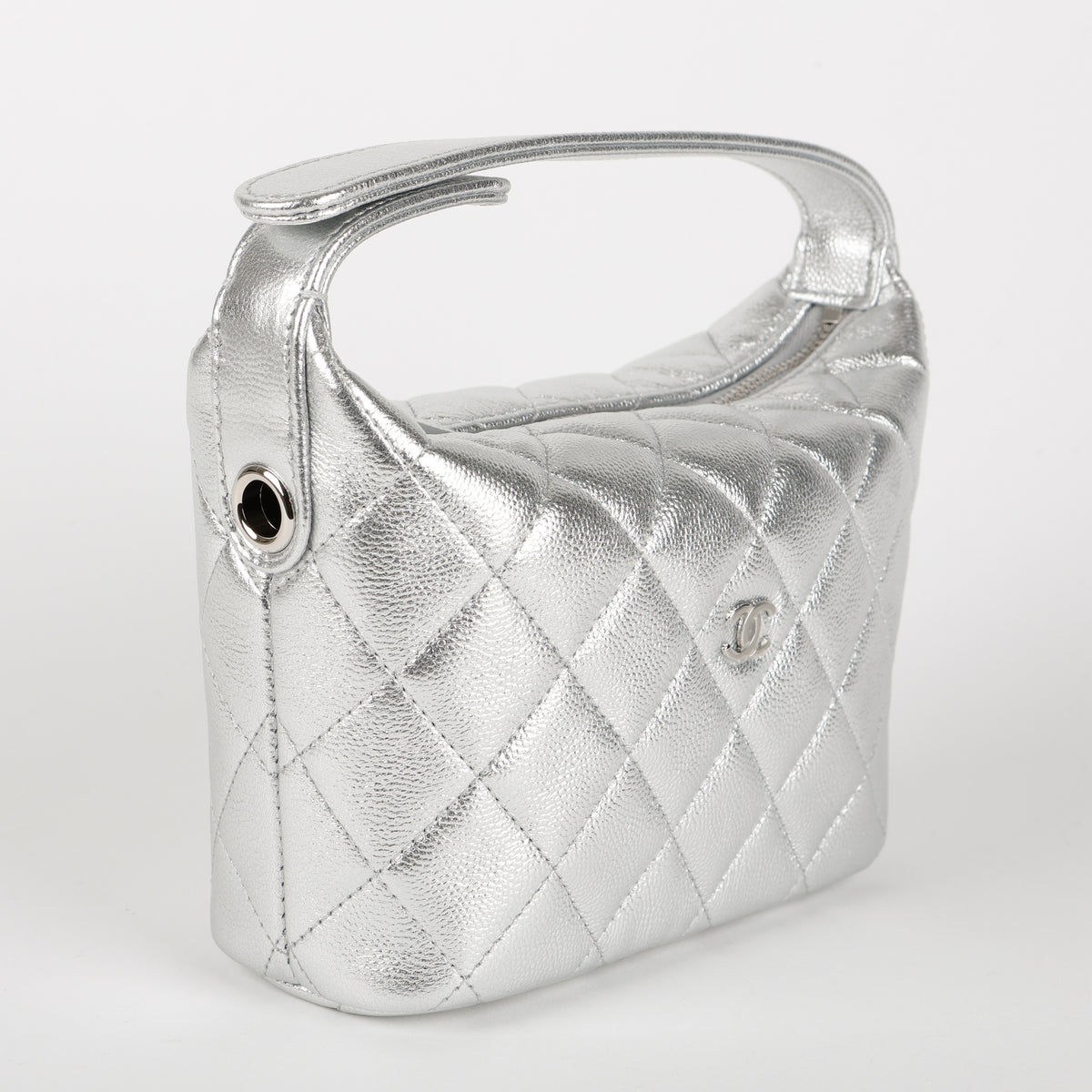 Hobo Clutch on Chain, Silver Caviar