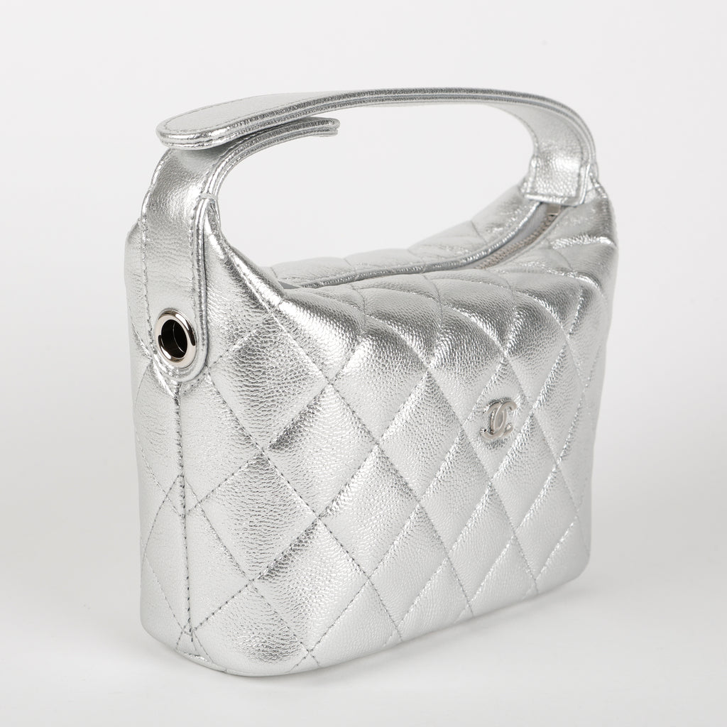 Hobo Clutch on Chain, Silver Caviar
