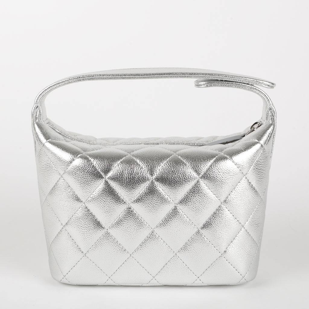Hobo Clutch on Chain, Silver Caviar