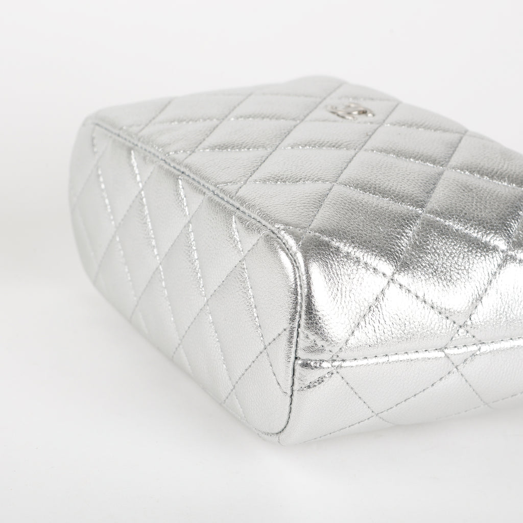 Hobo Clutch on Chain, Silver Caviar