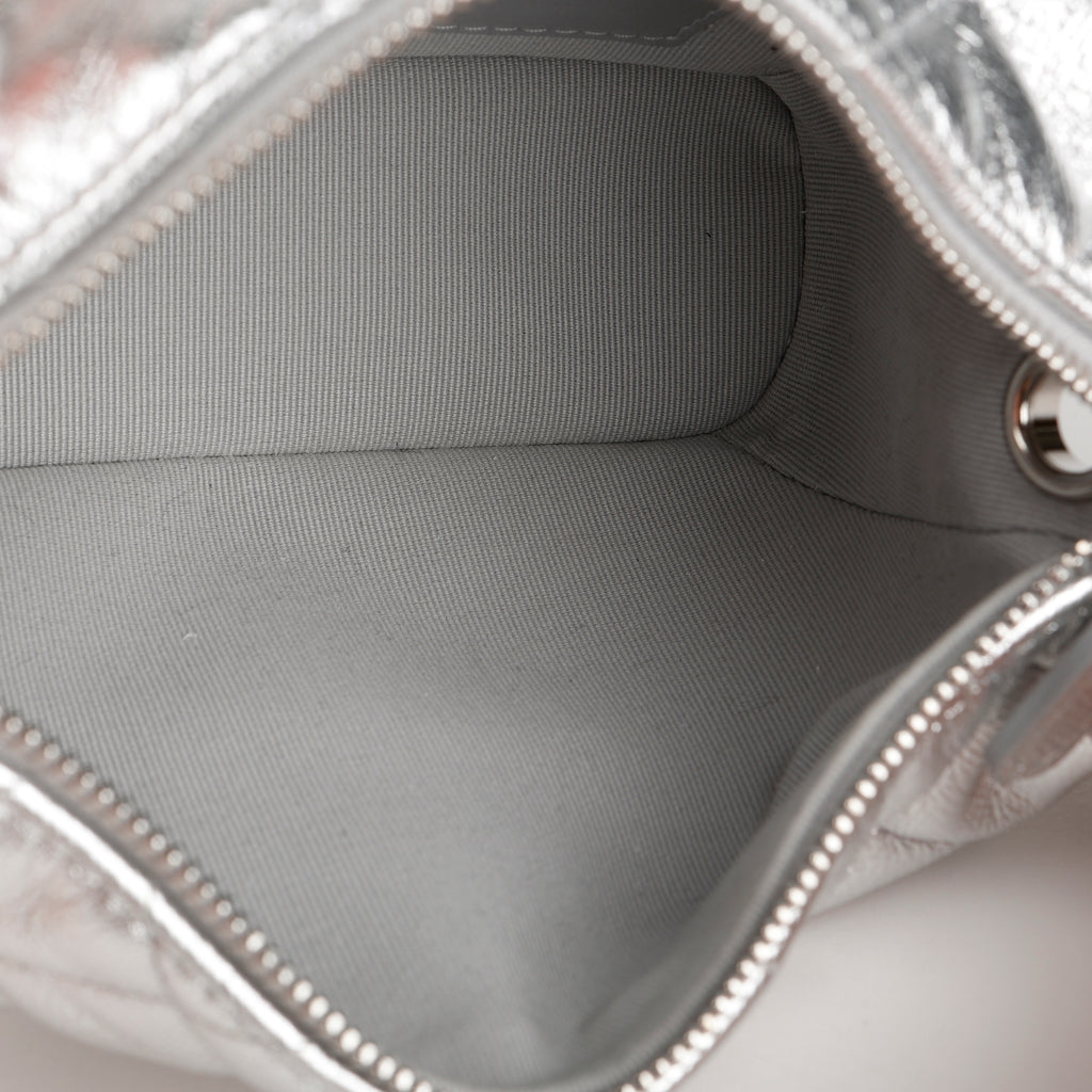 Hobo Clutch on Chain, Silver Caviar