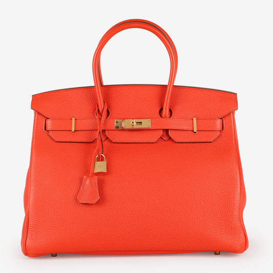 Birkin 35 Rouge Pivione, Togo, Gold Hardware (2013, Q Square)