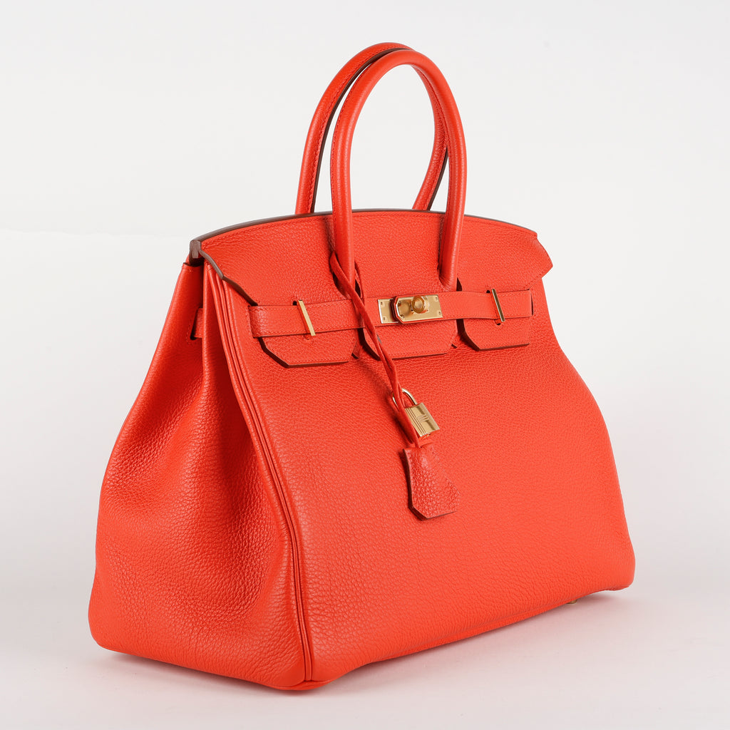 Birkin 35 Rouge Pivione, Togo, Gold Hardware (2013, Q Square)