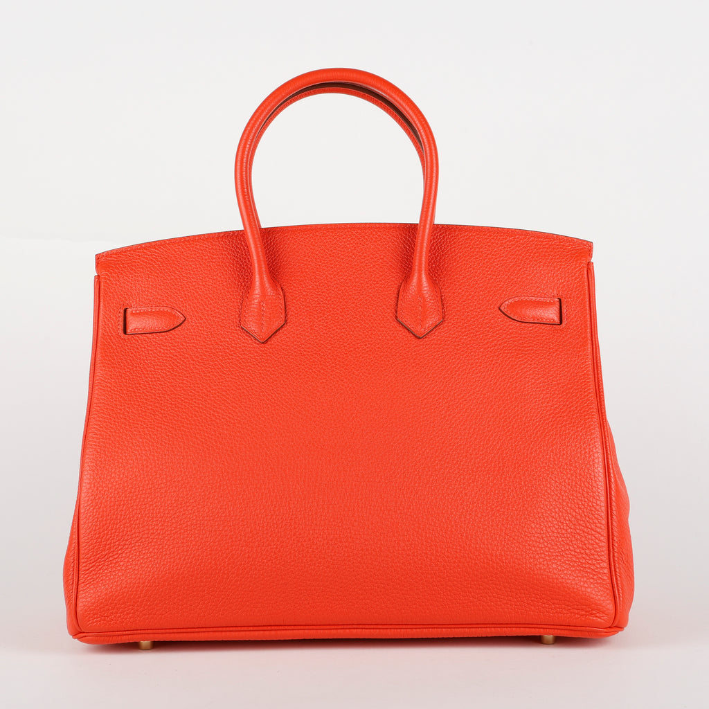 Birkin 35 Rouge Pivione, Togo, Gold Hardware (2013, Q Square)