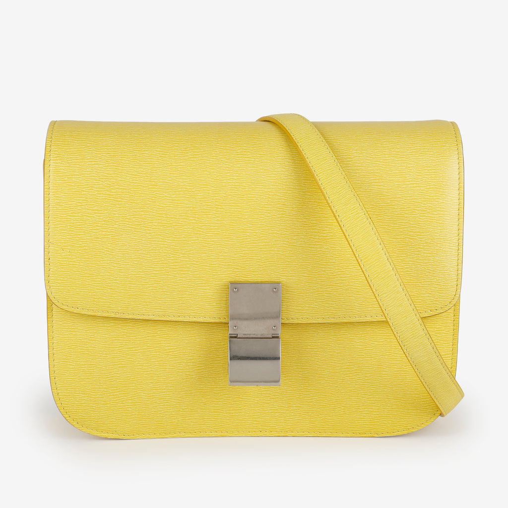 Medium Classic Box Bag, Yellow Grained Calfskin
