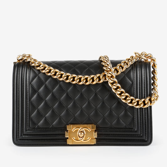 Old Medium Boy Bag , Black Lambskin GHW