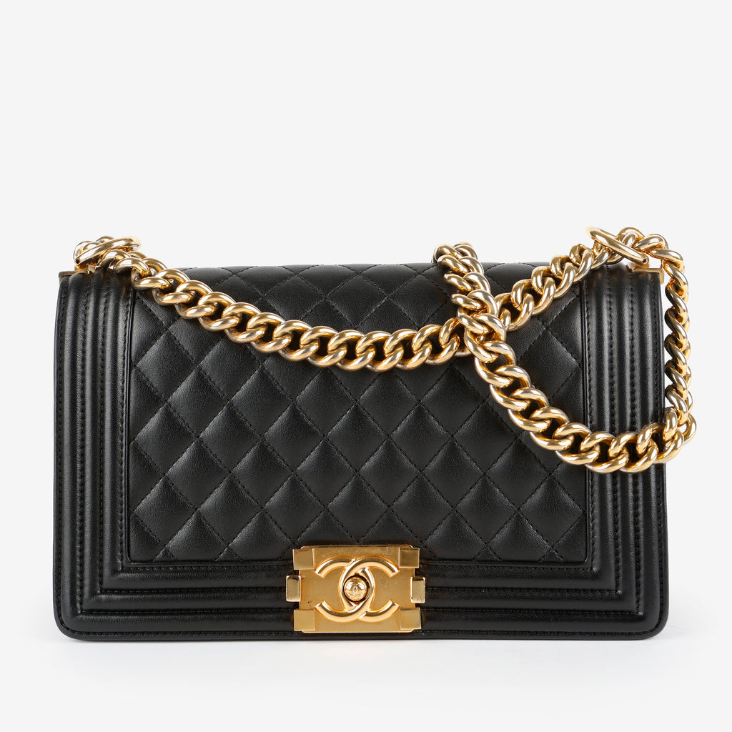 Old Medium Boy Bag , Black Lambskin GHW
