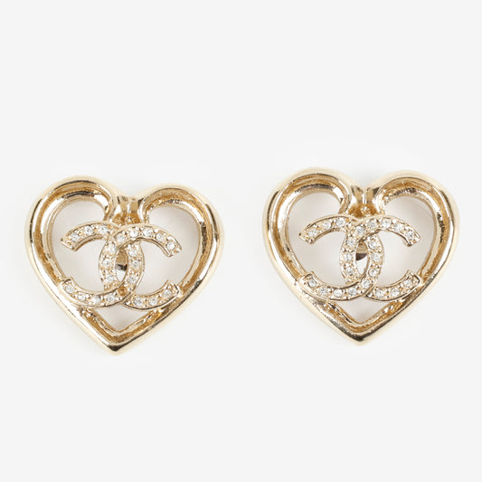 23C Crystal Open Heart Gold Studs