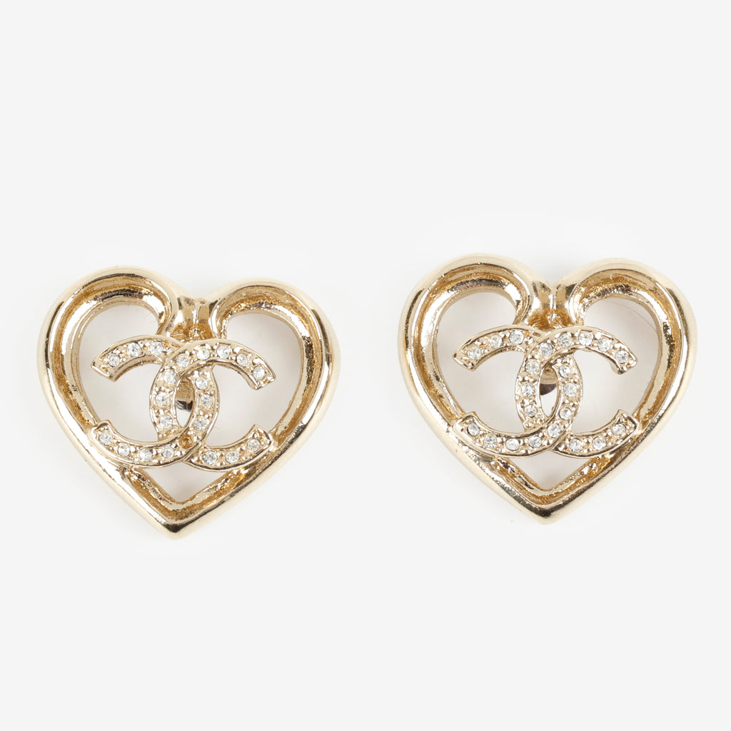 23C Crystal Open Heart Gold Studs