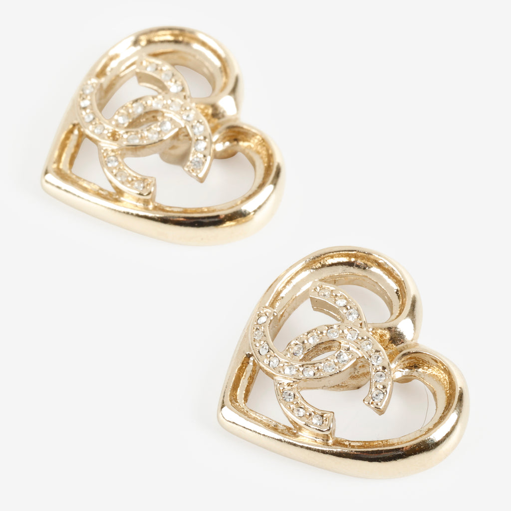 23C Crystal Open Heart Gold Studs