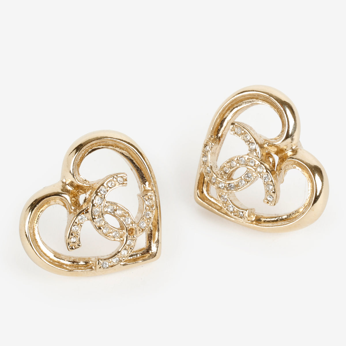 23C Crystal Open Heart Gold Studs
