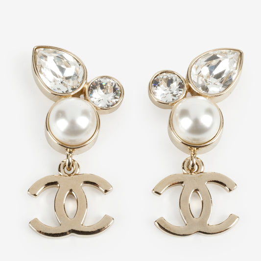 CC Pear Crystal Pearl Drop Earrings
