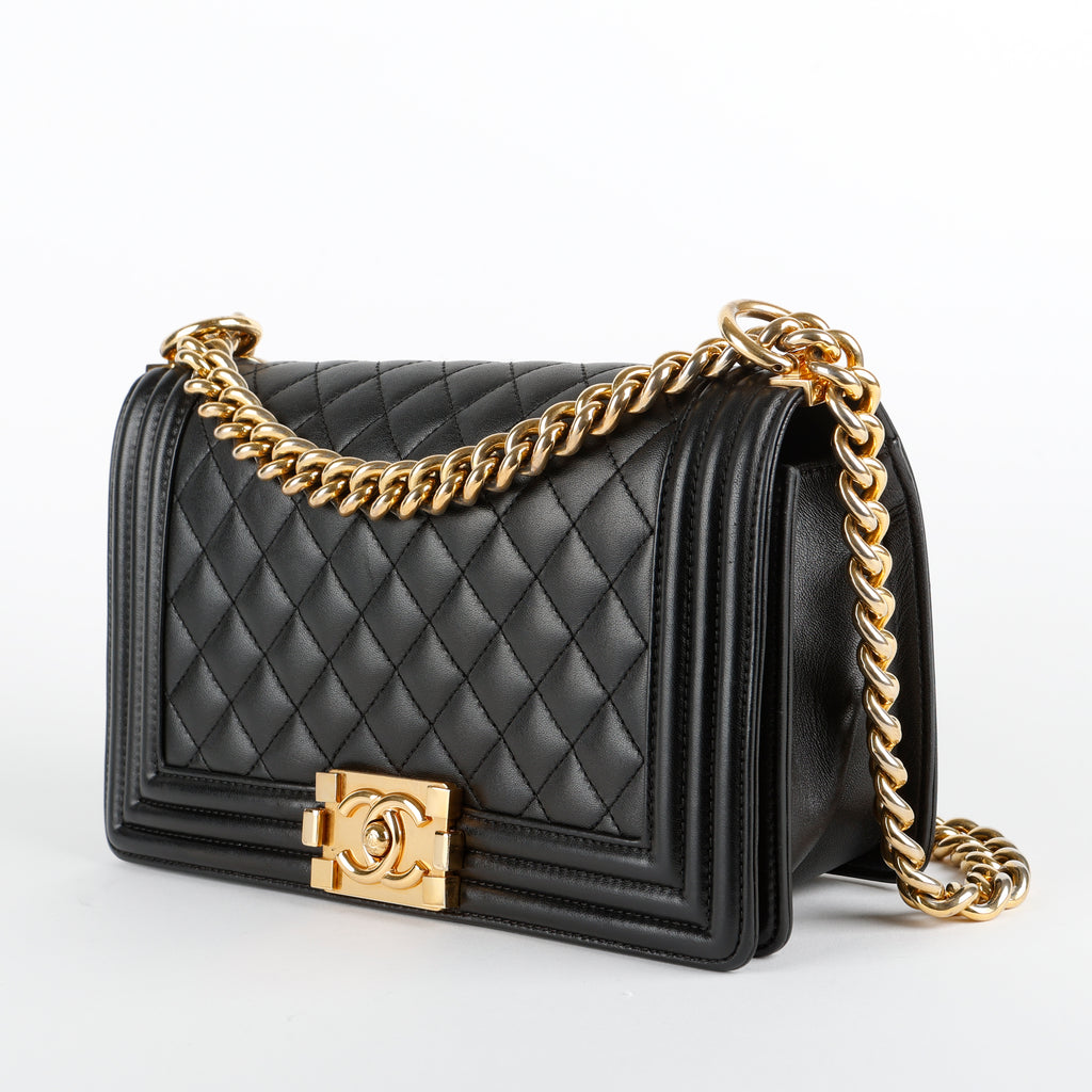 Old Medium Boy Bag , Black Lambskin GHW