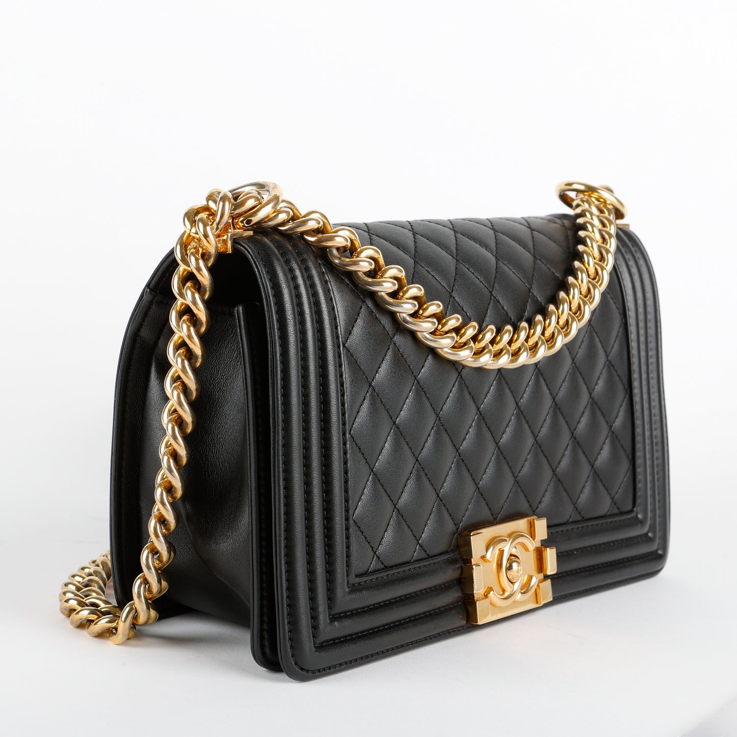 Old Medium Boy Bag , Black Lambskin GHW
