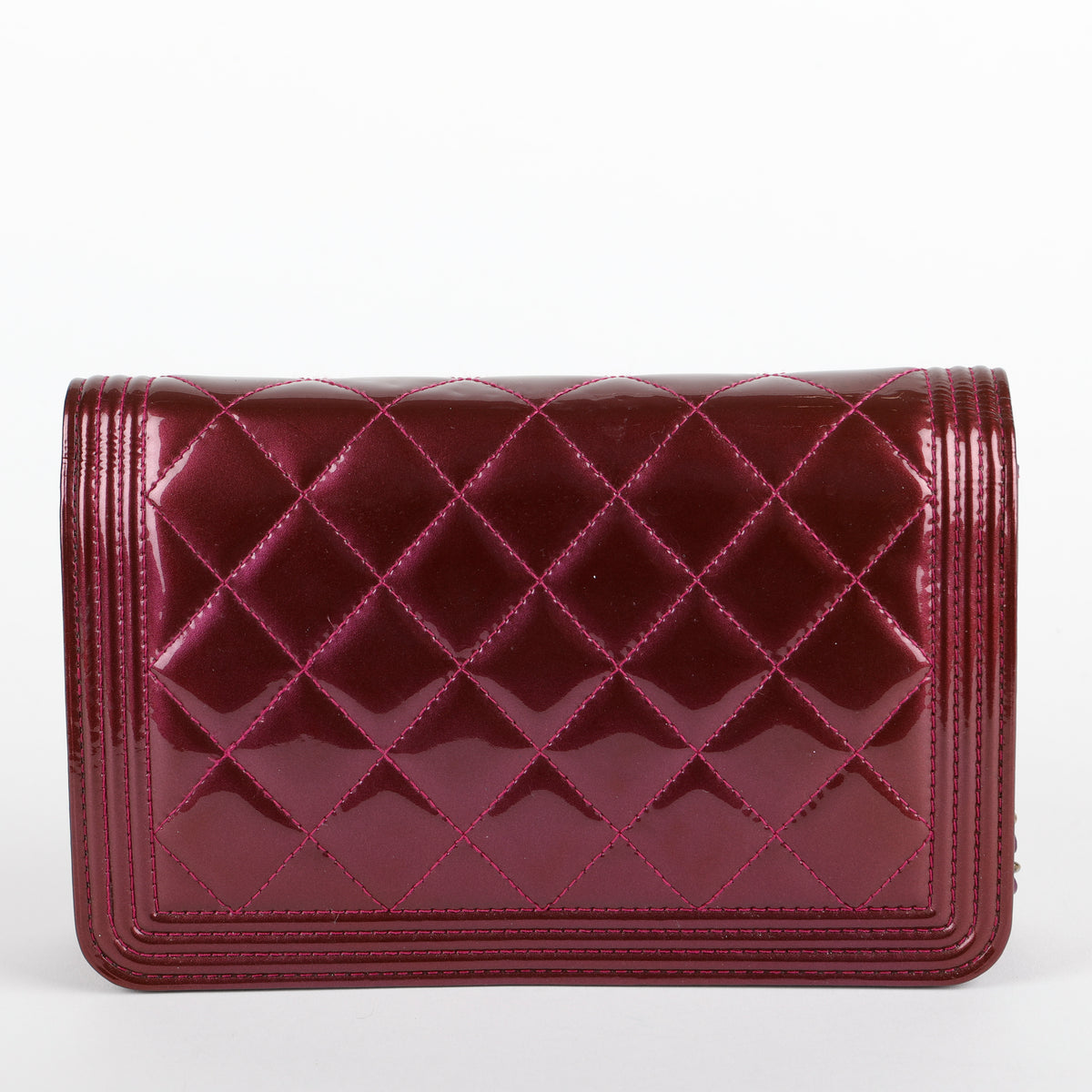 Boy Wallet on Chain, Metallic Plum Patent Leather