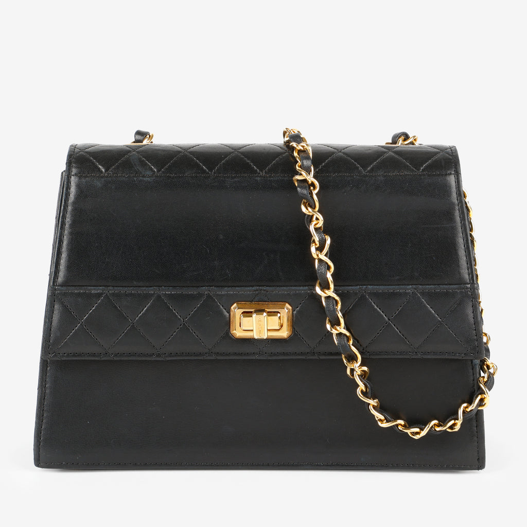 Vintage Trapezoid Flap Bag, Black Calfskin