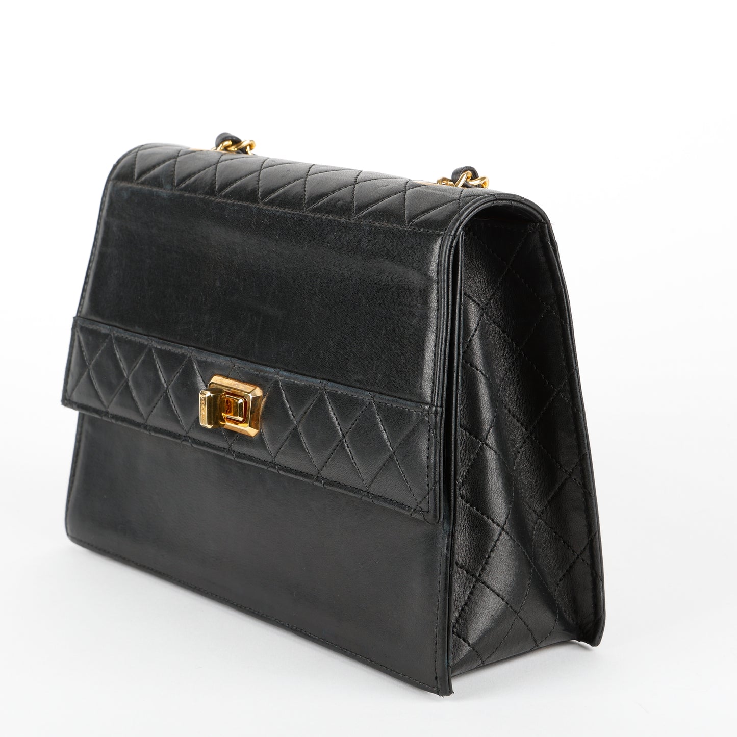 Vintage Trapezoid Flap Bag, Black Calfskin