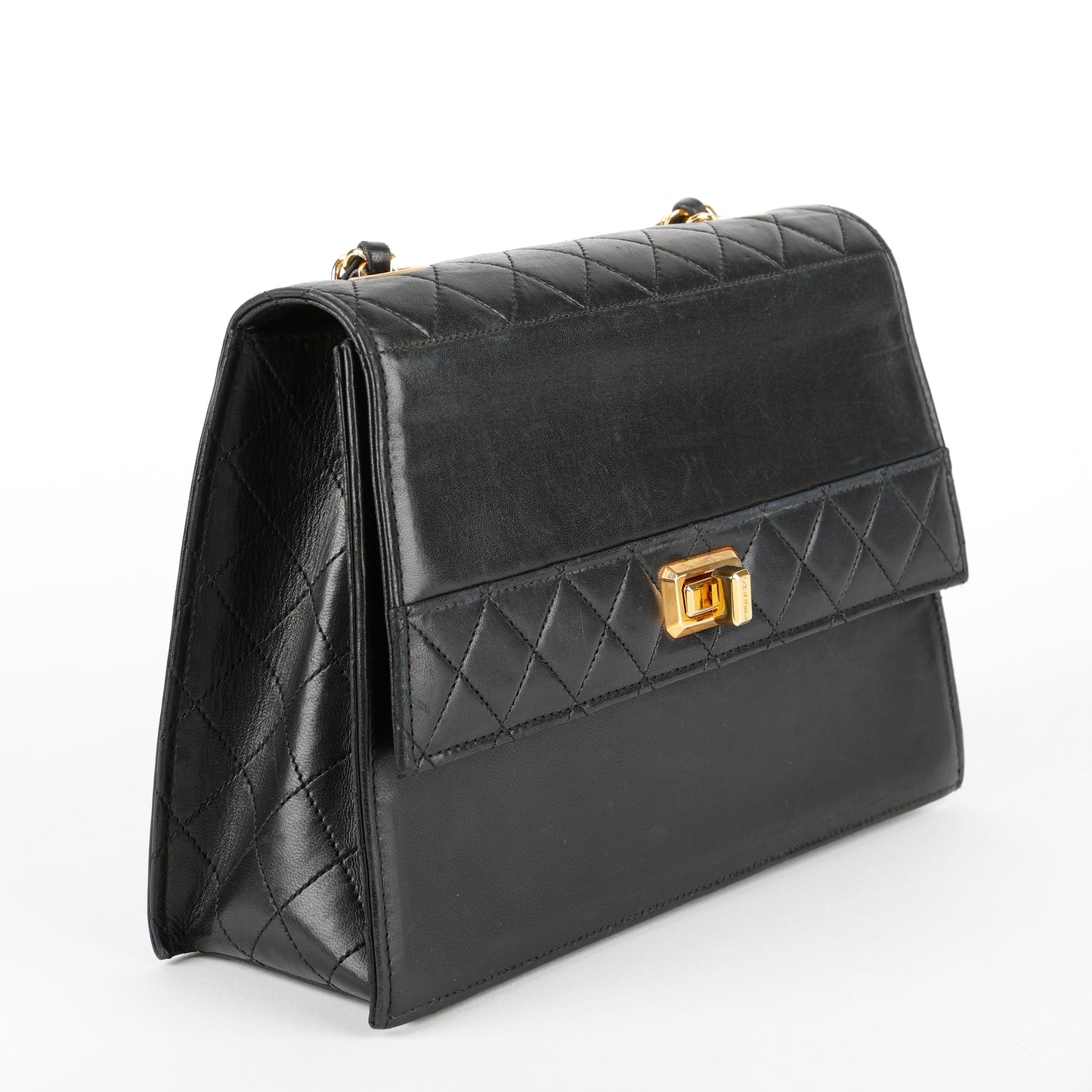Vintage Trapezoid Flap Bag, Black Calfskin