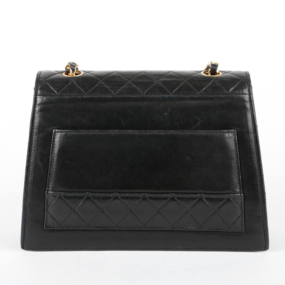 Vintage Trapezoid Flap Bag, Black Calfskin
